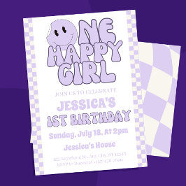 One Lycklig Girl Retro 1:a födelsedagen Inbjudningar
