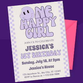 One Lycklig Girl Retro 1:a födelsedagen Inbjudningar