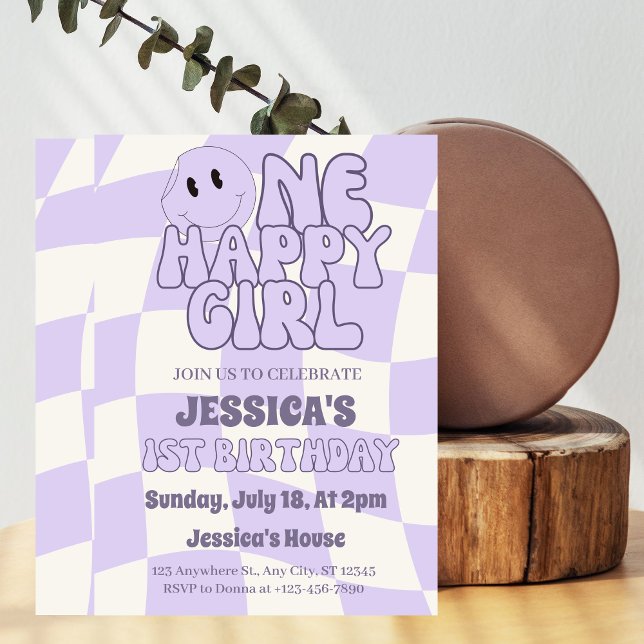 One Lycklig Girl Retro 1:a födelsedagen Inbjudningar (Skapare uppladdad)