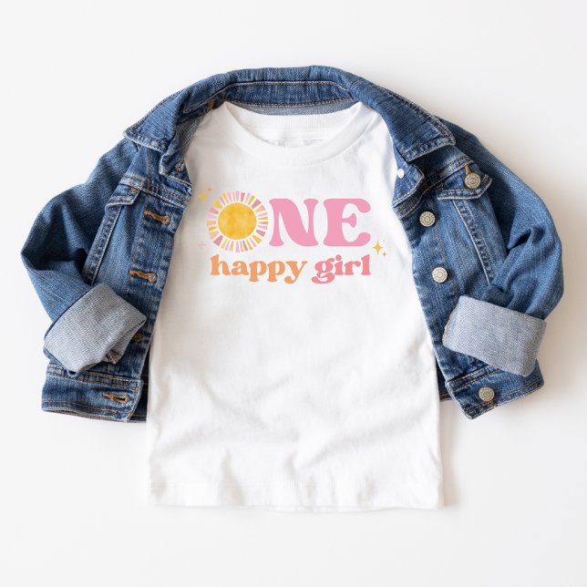 One Lycklig Girl Rosa Boho Sol 1:a födelsedagen T Shirt (Skapare uppladdad)