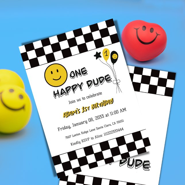 One Lycklig-Gulten Emoji Första födelsedag Inbjudningar (Skapare uppladdad)