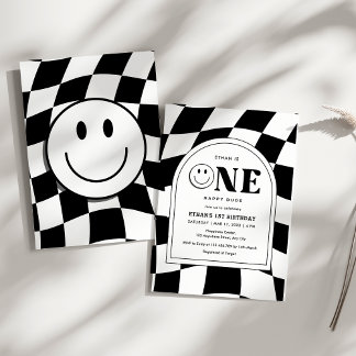 One Lycklig, Lycklig Ansikte Boy 1st Birthday Inbjudningar