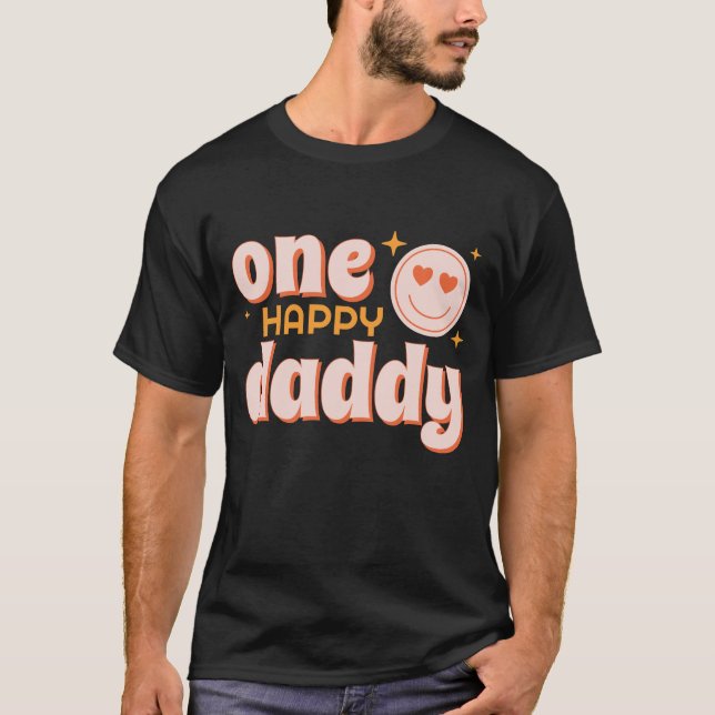 One Lycklig pappa Retro First Birthday Shirt T Shirt (Framsida)