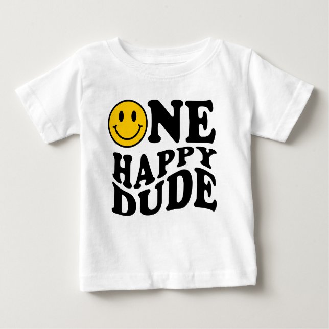 One Lycklig | Preppy Smile Boy First Birthday T Shirt (Framsida)
