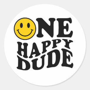 One Lycklig Retro Preppy Smile 1:a födelsedagen Runt Klistermärke