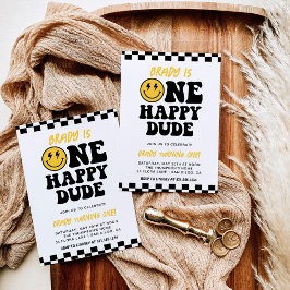 One Lycklig | Smile Ansikte Boy 1:a födelsedagen Inbjudningar