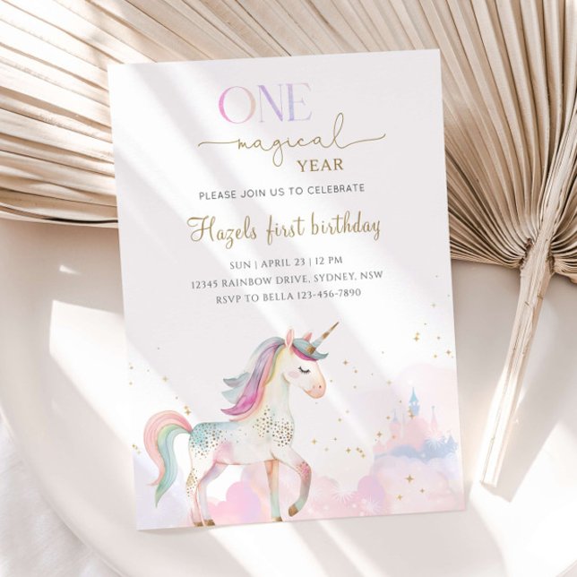One Magical Year Pastel Unicorn 1st Birthday Party Inbjudningar (Skapare uppladdad)