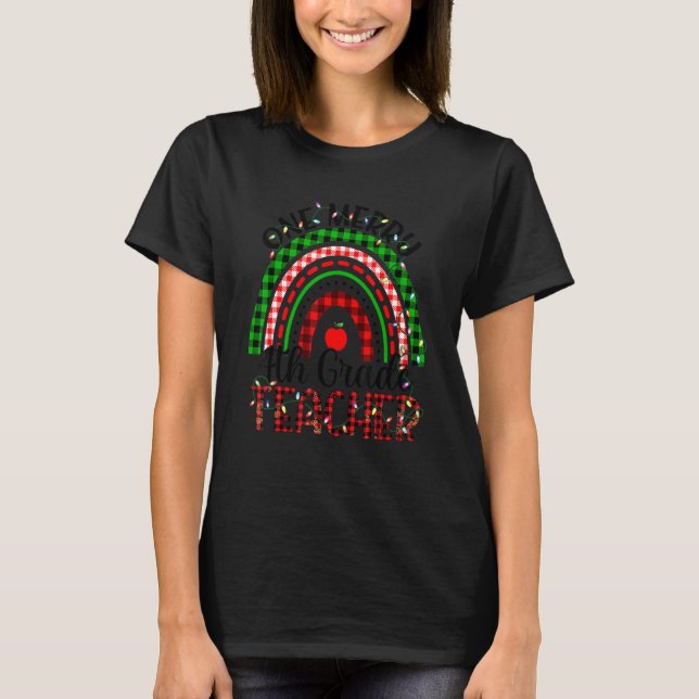 One Merry 4th Grade Teacher Leopard Rainbow Buffal T Shirt (Framsida)
