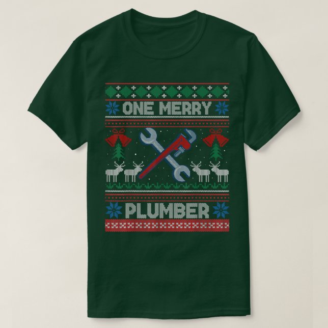One Merry Plumber Plumbing Ugly Christmas Sweater  T Shirt (Design framsida)