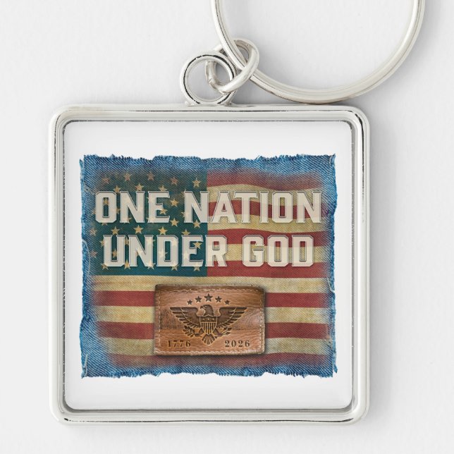 One Nation - Keychain Fyrkantig Silverfärgad Nyckelring (Framsidan)