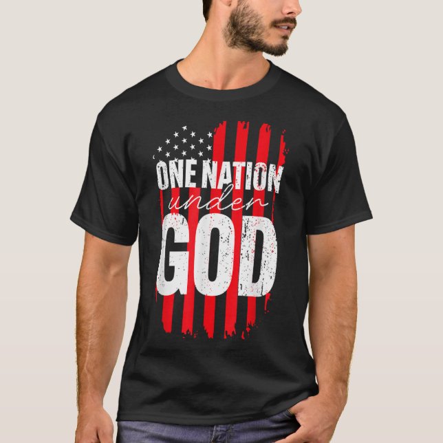 One Nation Under God American Flag Christian Jesus T Shirt (Framsida)