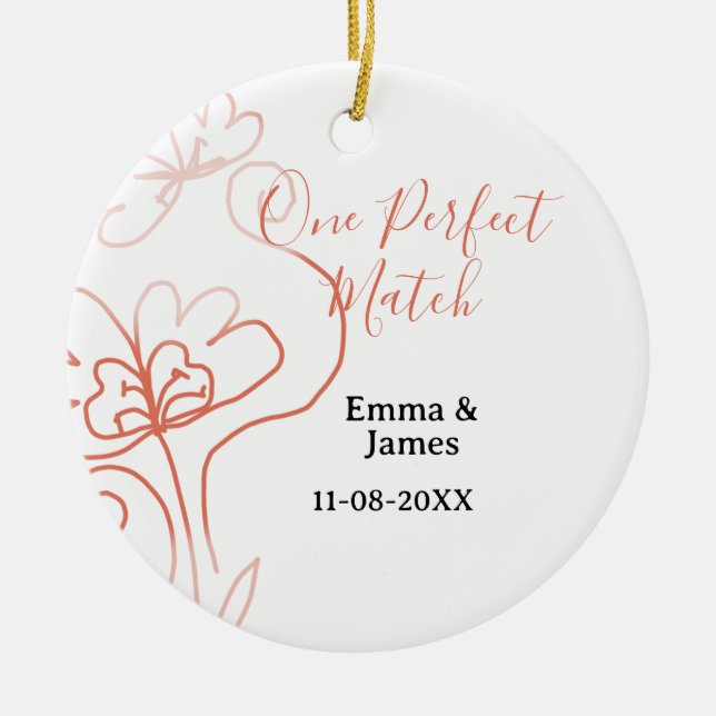 One Perfect match terracotta wedding couple name f Julgransprydnad Keramik (Framsidan)