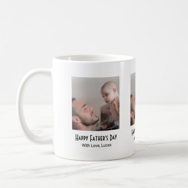 One Photo Happy Father's Day Black White Kaffemugg (Vänster)