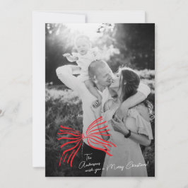 One Photo Red Elegant Bow Minimalist Julkort