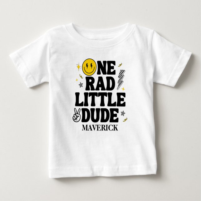 One Rad Little Dude Boy's Retro 1st Birthday  T Shirt (Framsida)