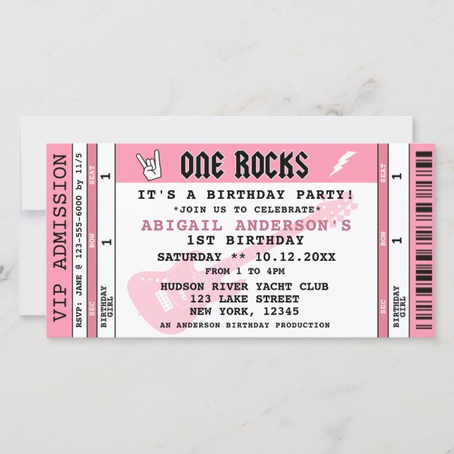 ONE ROCKS CONCERT TICKET 1ST BIRTHDAY INVITATION JULKORT (Framsida)