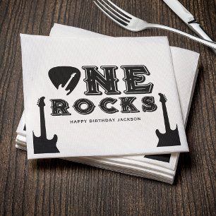 One Rocks Gitarrplektrum 1-års Födelsedagsfest Pappersservett