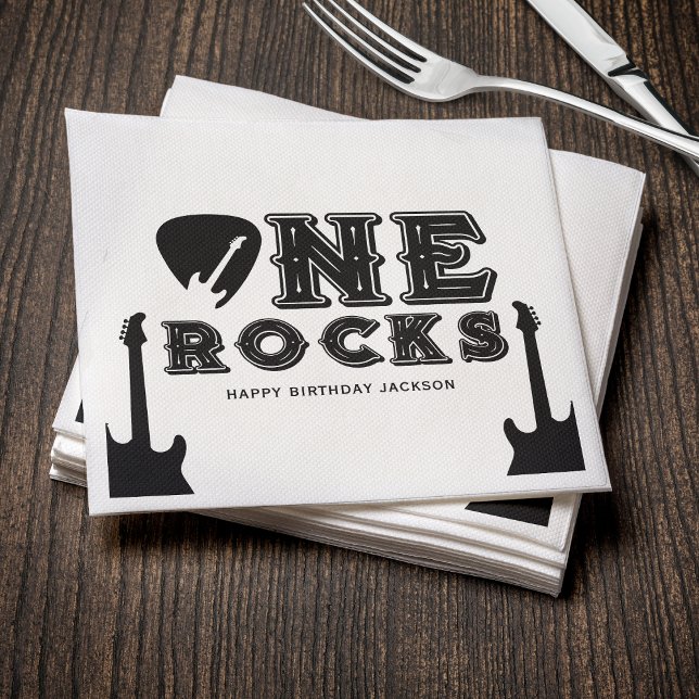 One Rocks Gitarrplektrum 1-års Födelsedagsfest Pappersservett (Skapare uppladdad)