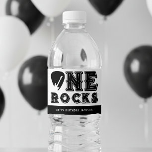 One Rocks Gitarrplock 1-års födelsedagsfest Vattenflaskor Etikett