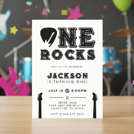 One Rocks Guitar Pick 1st Birthday Party Inbjudningar