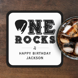 One Rocks Guitar Pick 1st Birthday Party Underlägg Papper Kvadrat