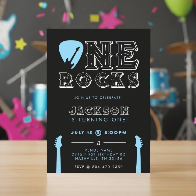 One Rocks Guitar Pick Blue 1st Birthday Party Inbjudningar (One Rocks Guitar Pick Blue 1st Birthday Party Invitation
)