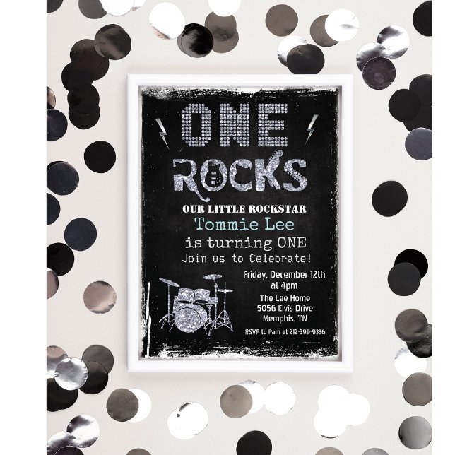 One Rocks Rockstar Trumset 1-års inbjudan (Skapare uppladdad)