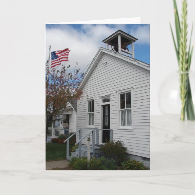 One Room School och American Flagga Kort (Framsida)