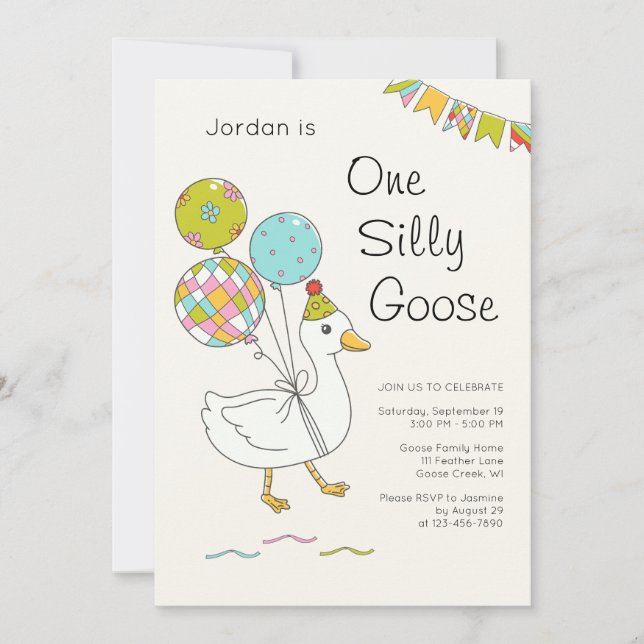 One Silly Goose 1-års inbjudan (Framsida)