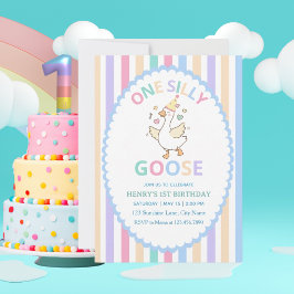 One Silly Goose 1-års inbjudan med foto