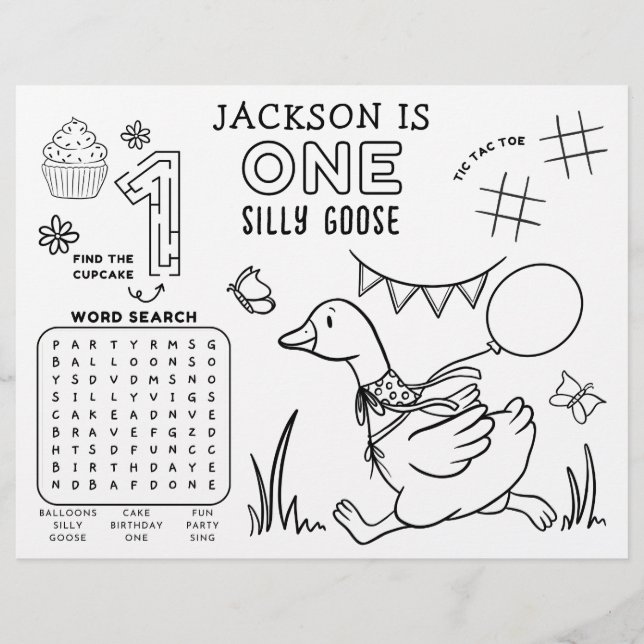One Silly Goose 1st Birthday Activity Placemat (Framsida)