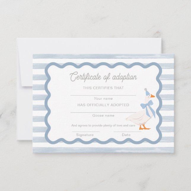 One Silly Goose 1st Birthday Adoption Certificate Inbjudningar (Framsida)