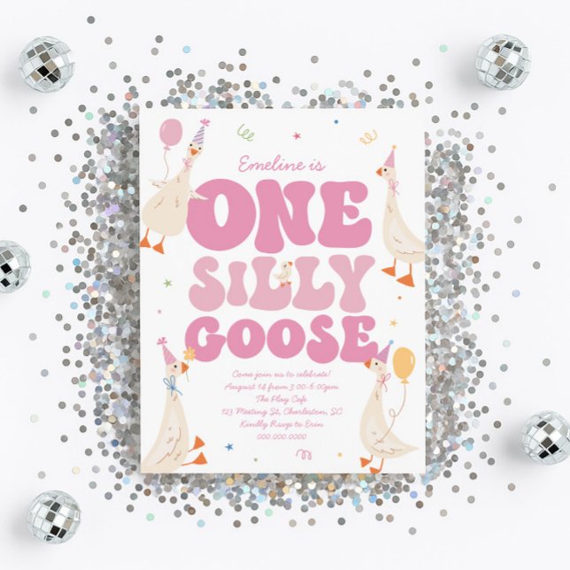 One Silly Goose 1st Birthday Invitation Girl Pink  Inbjudningar (Skapare uppladdad)