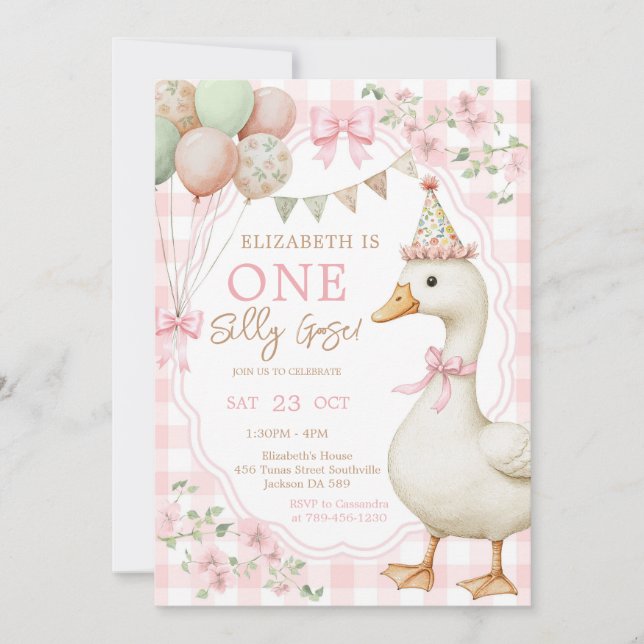 One Silly Goose 1st Birthday Invitation Inbjudningar (Framsida)