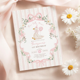 One Silly Goose 1st Birthday Invitation, Pink Bow Inbjudningar