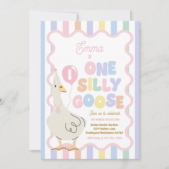 One Silly Goose 1st Birthday Party Spring Birthday Inbjudningar (Framsida)