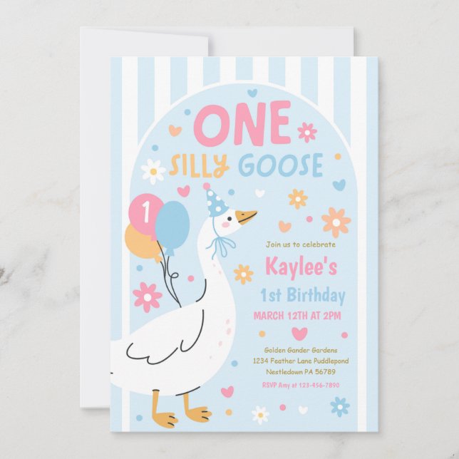 One Silly Goose 1st Birthday Party Spring Birthday Inbjudningar (Framsida)