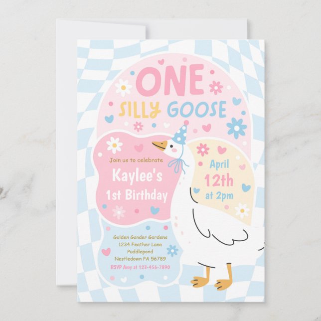 One Silly Goose 1st Birthday Party Spring Birthday Inbjudningar (Framsida)