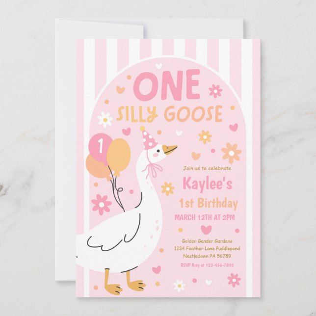 One Silly Goose 1st Birthday Party Spring Birthday Inbjudningar (Framsida)