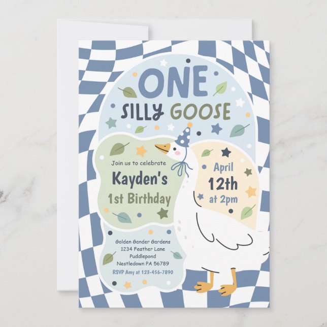 One Silly Goose 1st Birthday Party Spring Birthday Inbjudningar (Framsida)
