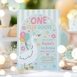 One Silly Goose 1st Birthday Party Spring Birthday Inbjudningar