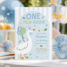 One Silly Goose 1st Birthday Party Spring Birthday Inbjudningar