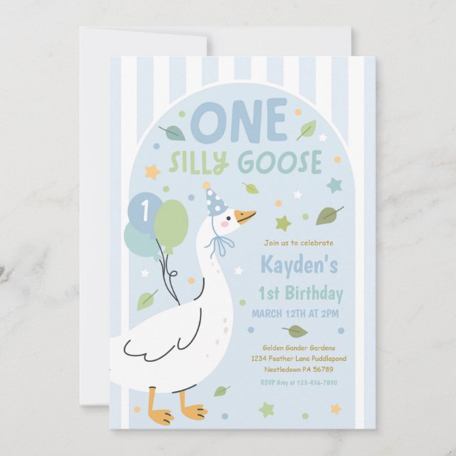 One Silly Goose 1st Birthday Party Spring Birthday Inbjudningar (Framsida)