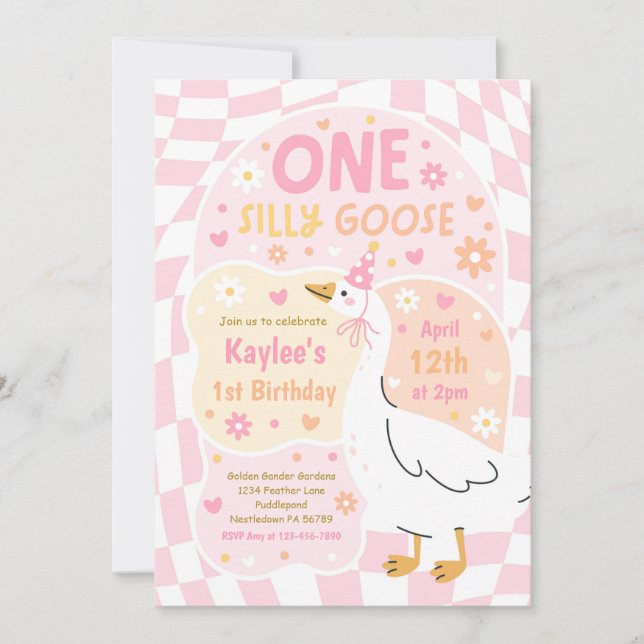 One Silly Goose 1st Birthday Party Spring Birthday Inbjudningar (Framsida)