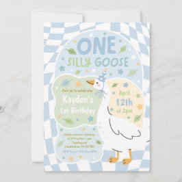One Silly Goose 1st Birthday Party Spring Birthday Inbjudningar