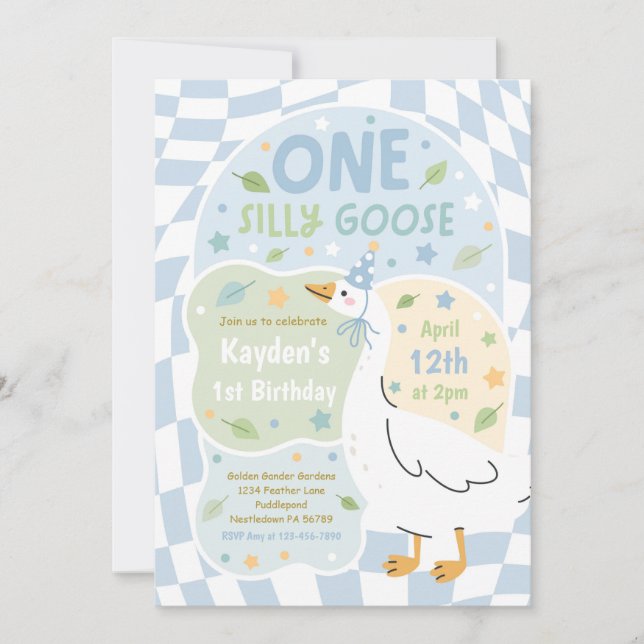 One Silly Goose 1st Birthday Party Spring Birthday Inbjudningar (Framsida)