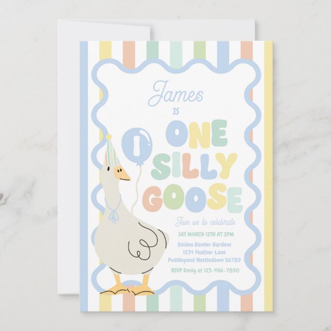 One Silly Goose 1st Birthday Party Spring Birthday Inbjudningar (Framsida)