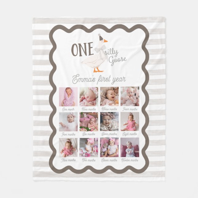 One Silly Goose 1st Birthday Photo Sign Fleecefilt (Framsidan)