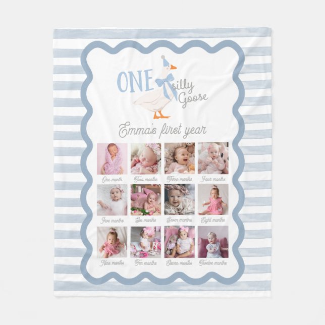 One Silly Goose 1st Birthday Photo Sign Fleecefilt (Framsidan)