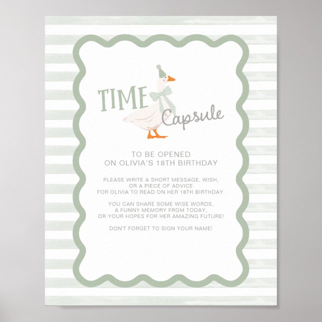 One Silly Goose 1st Birthday Time Capsule Sign Poster (Framsidan)
